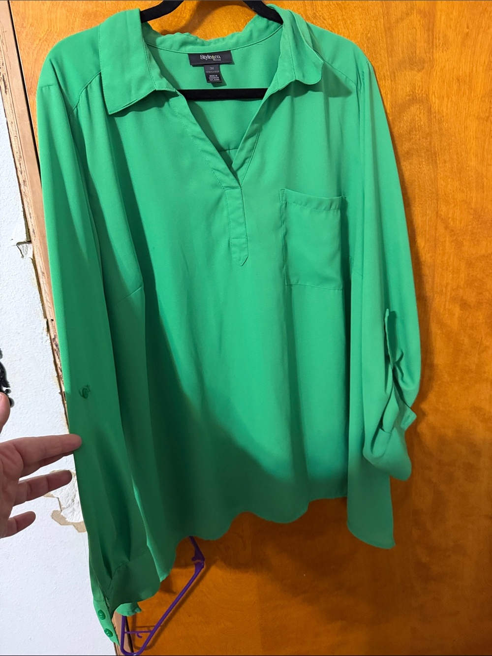 Style & Co. Green V-Neck Roll-Tab Tunic